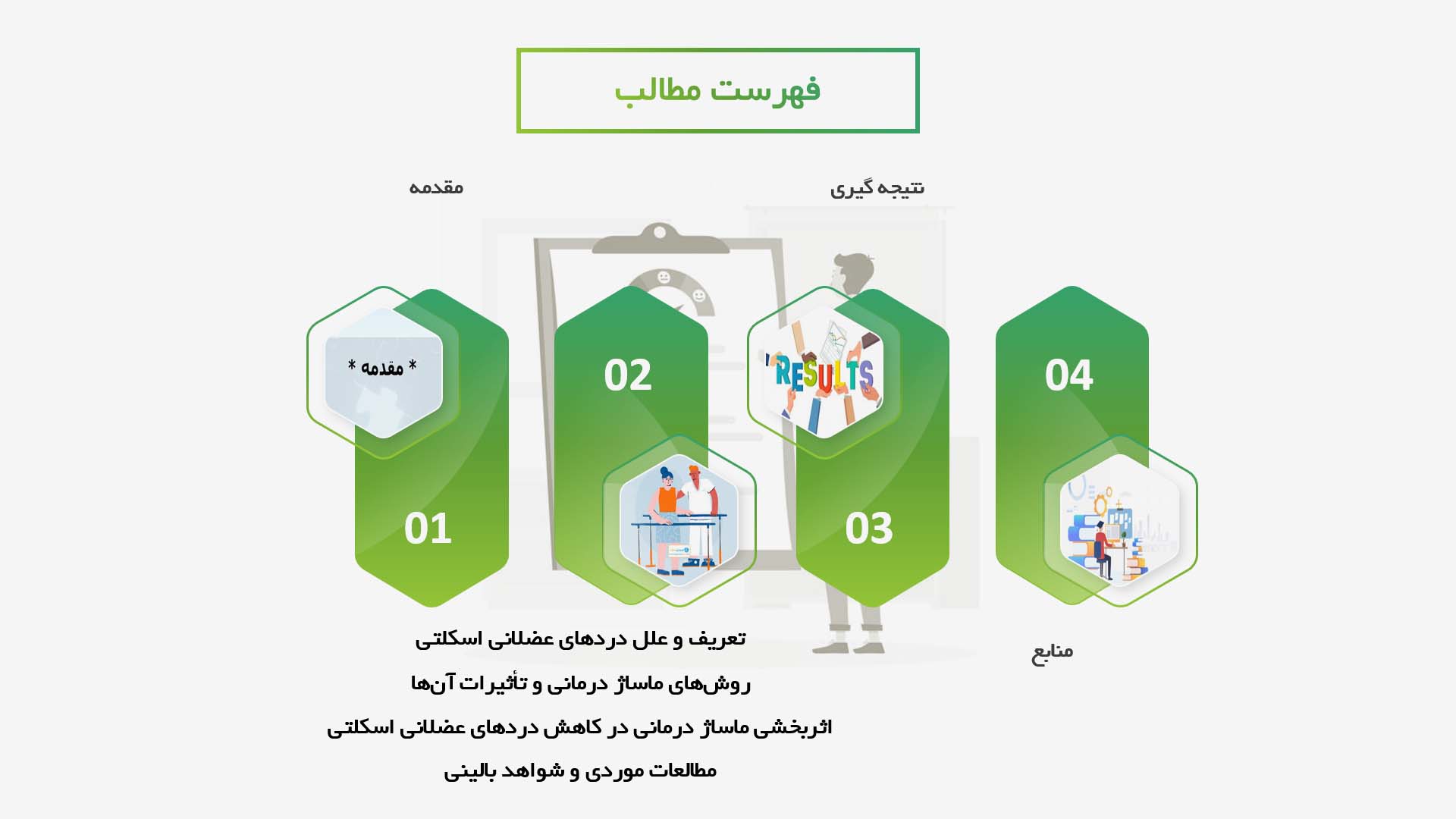 پاورپوینت در مورد اثربخشی ماساژ درمانی در کاهش دردهای عضلانی اسکلتی